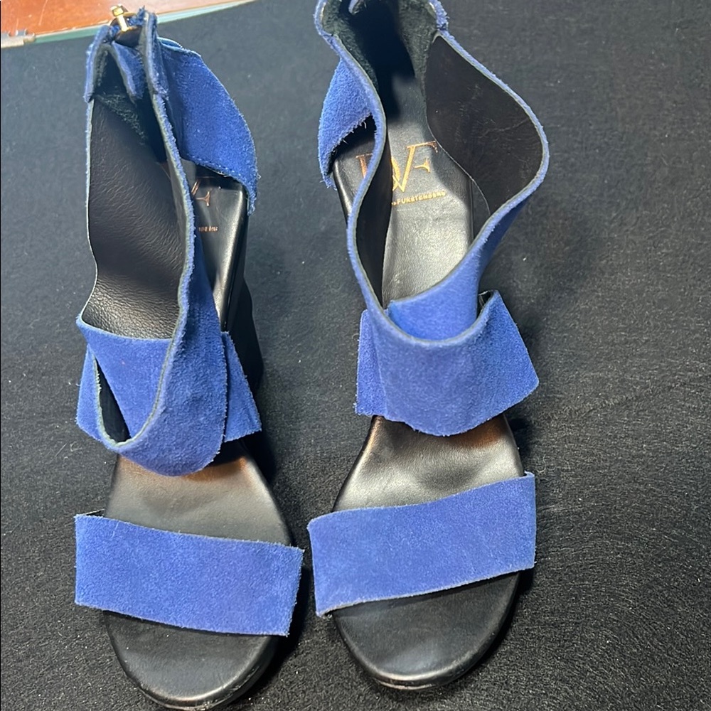 Diane Von Furstenberg Blue and Black Heels with Suede Straps